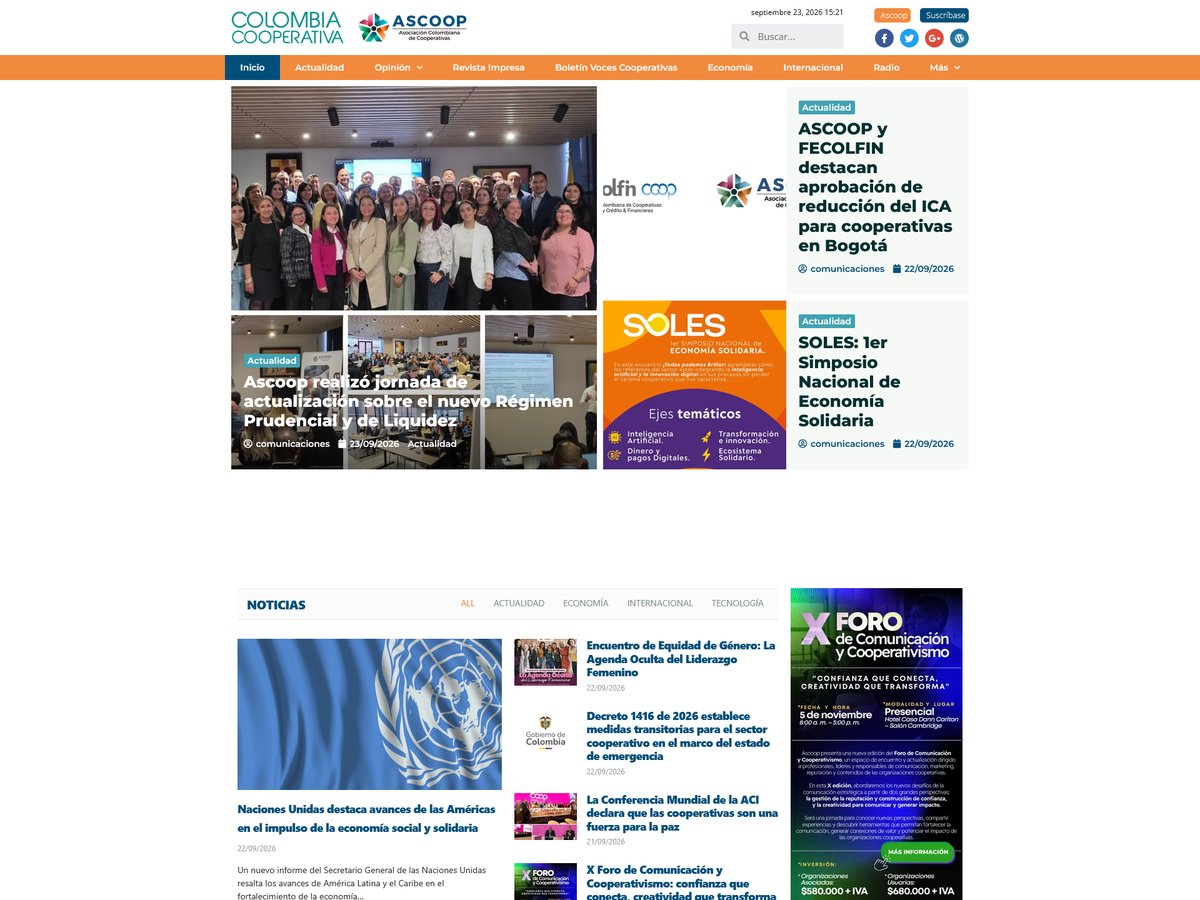Portal web institucional de Ascoop. — Colombia Cooperativa, Diseño Web