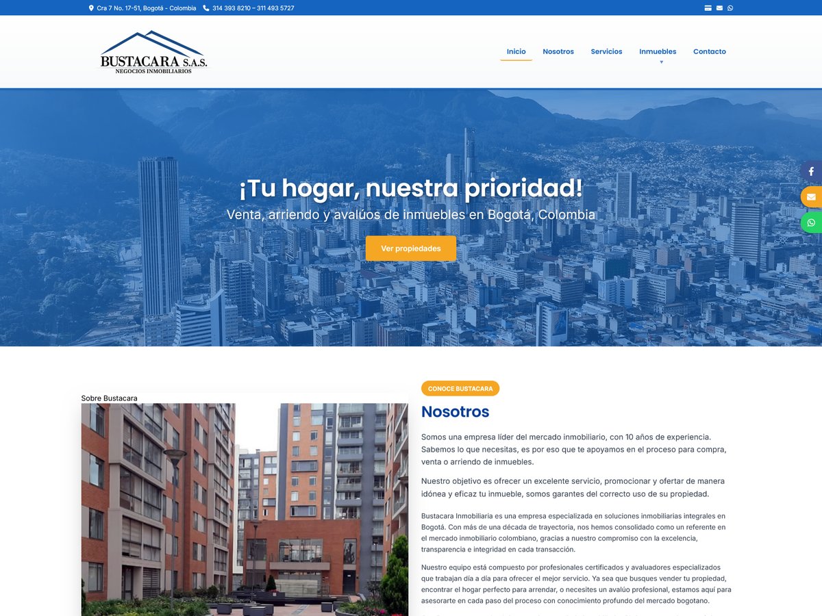 Diseño y desarrollo del sitio web inmobiliario. — Bustacara Inmobiliaria, Diseño Web